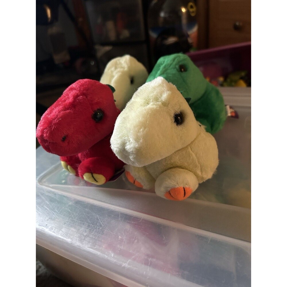 VTG Puffkins Dinosaurs Dino Plush Lot Of 4 White, Red & Green NWT OS